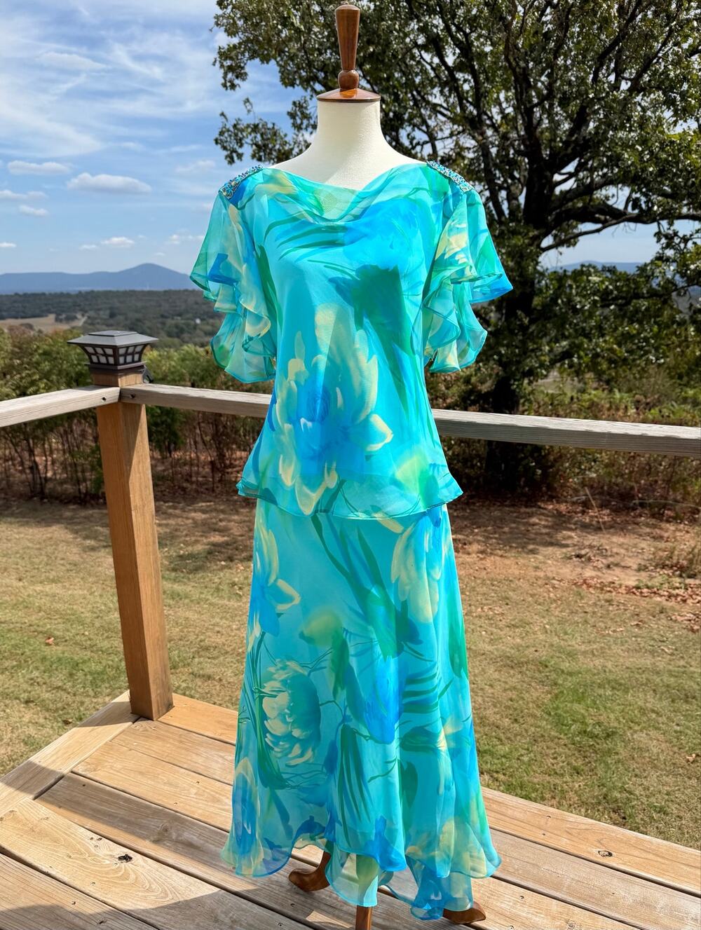 Vintage Studio I Aqua Watercolor Floral 2 Piece Skirt Set Women’s Size 10